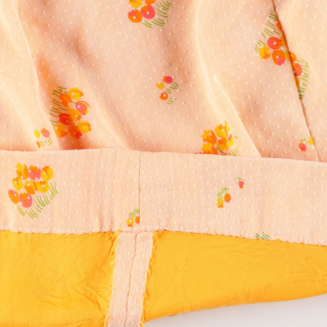 70'S UNKNOWN Floral Dot Pattern V-neck Short Sleeve Dress Women's L Vintage /evb004549