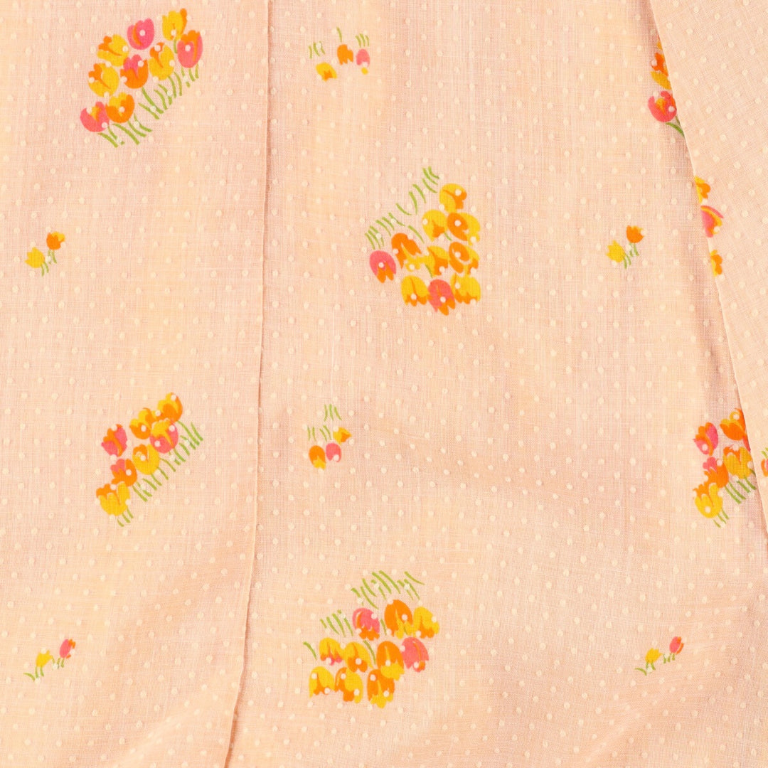 70'S UNKNOWN Floral Dot Pattern V-neck Short Sleeve Dress Women's L Vintage /evb004549