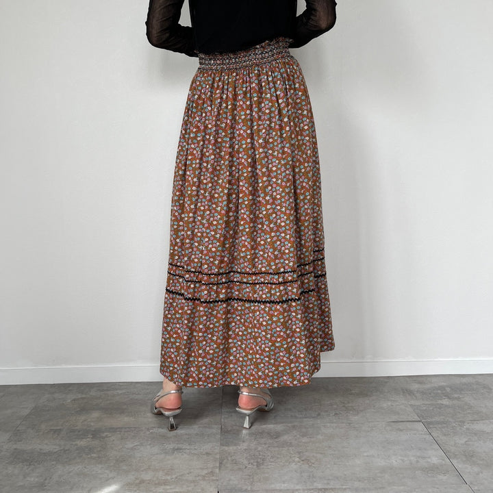 70'S JANE MARTIN floral print maxi length gathered skirt women's L (w27) vintage /evb004564