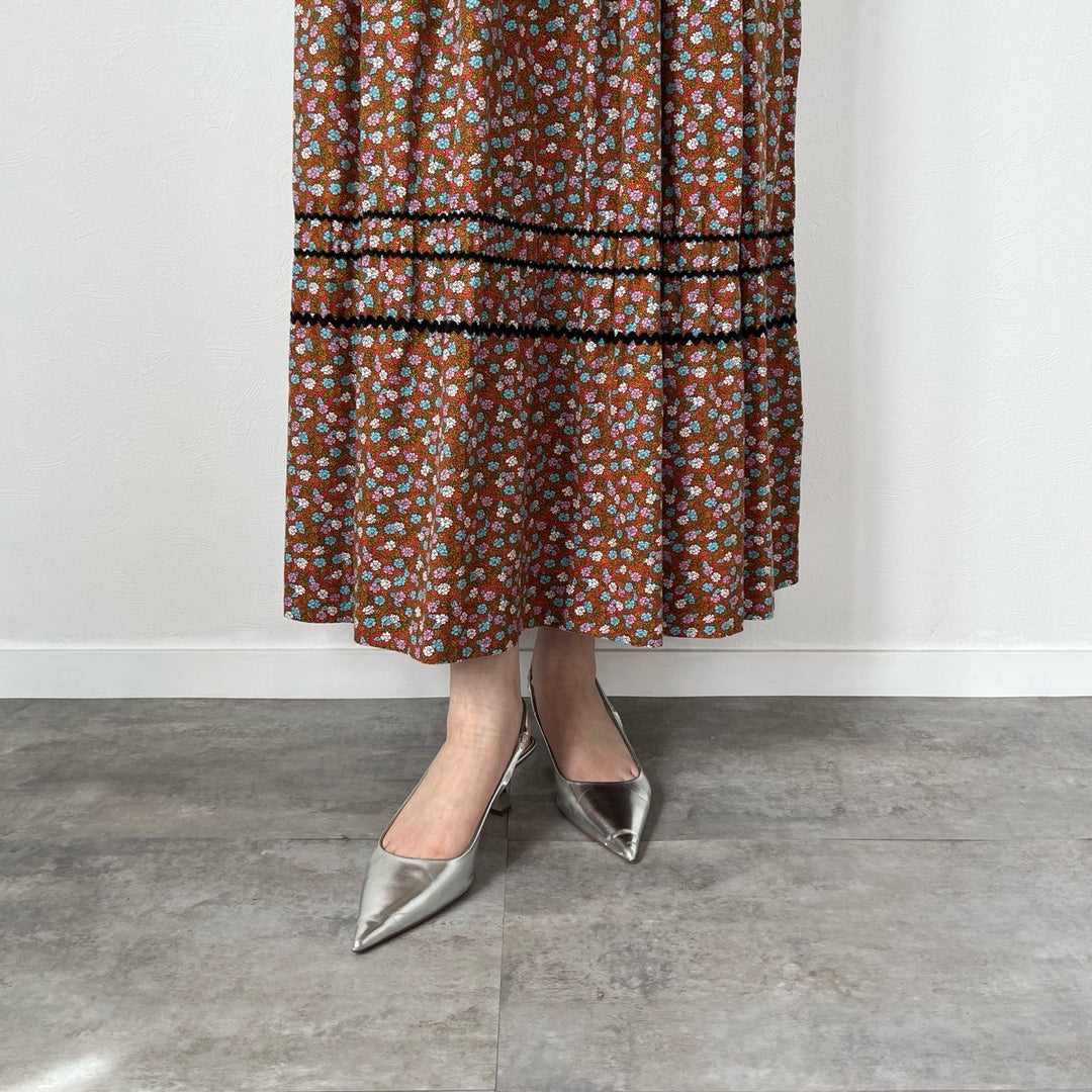 70'S JANE MARTIN floral print maxi length gathered skirt women's L (w27) vintage /evb004564