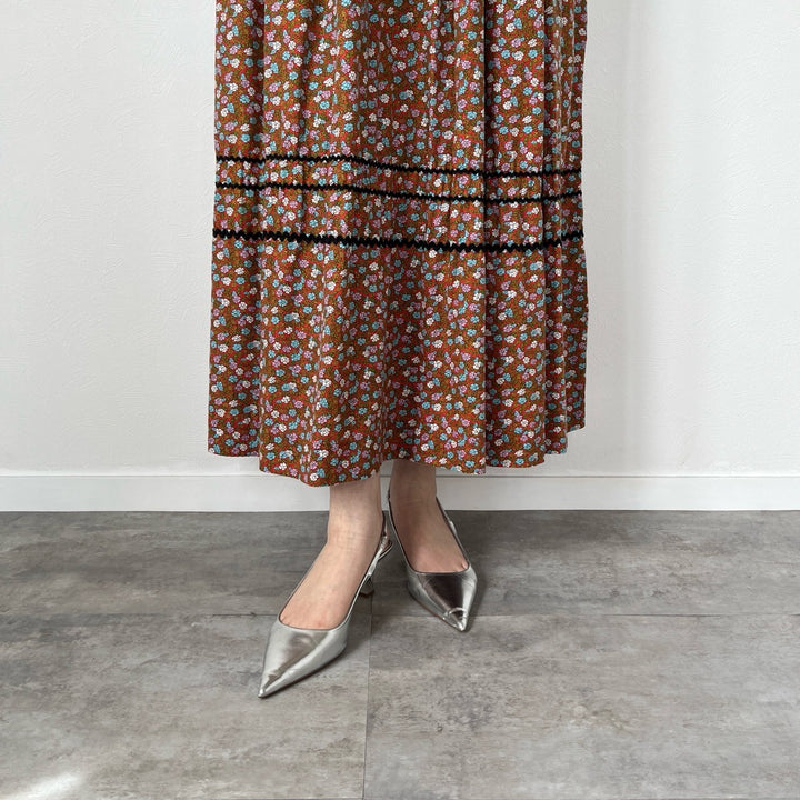 70'S JANE MARTIN floral print maxi length gathered skirt women's L (w27) vintage /evb004564