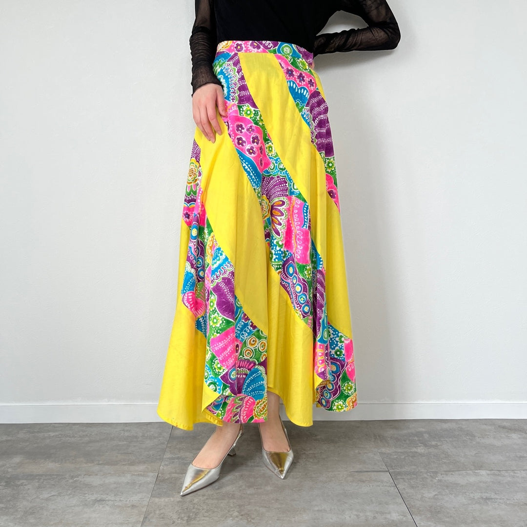 70'S UNKNOWN Escargot Skirt, All-over Print, Maxi Length, Flared Skirt, Women's L (w27), Vintage /evb004566