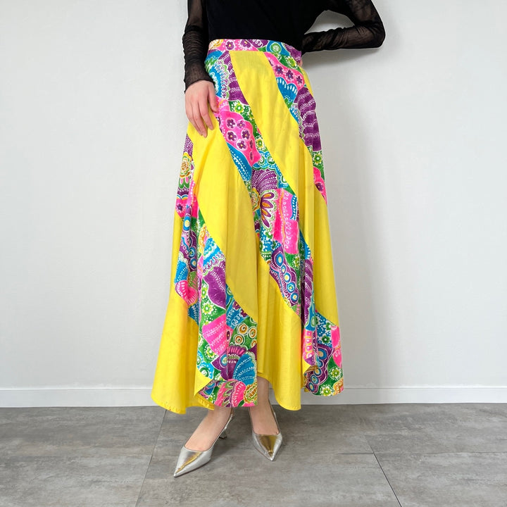 70'S UNKNOWN Escargot Skirt, All-over Print, Maxi Length, Flared Skirt, Women's L (w27), Vintage /evb004566