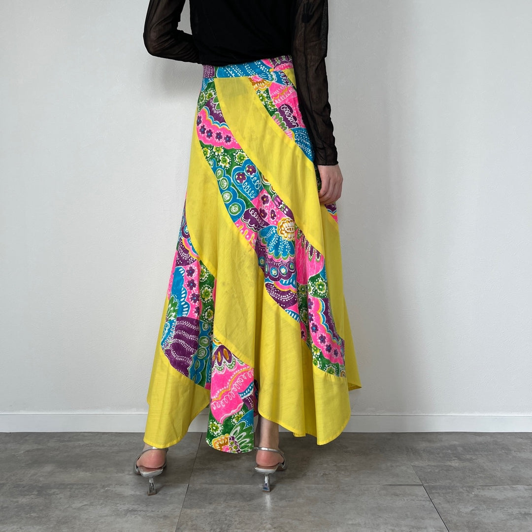 70'S UNKNOWN Escargot Skirt, All-over Print, Maxi Length, Flared Skirt, Women's L (w27), Vintage /evb004566