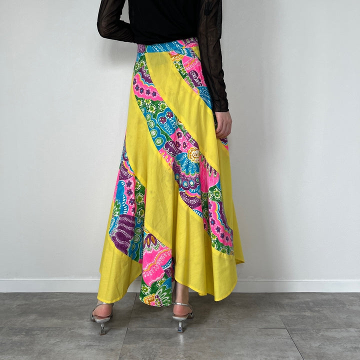 70'S UNKNOWN Escargot Skirt, All-over Print, Maxi Length, Flared Skirt, Women's L (w27), Vintage /evb004566