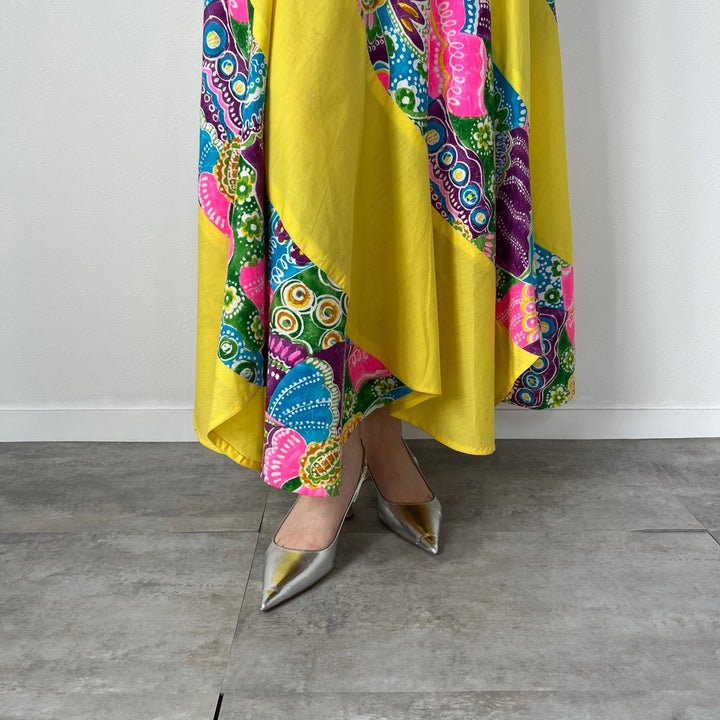 70'S UNKNOWN Escargot Skirt, All-over Print, Maxi Length, Flared Skirt, Women's L (w27), Vintage /evb004566