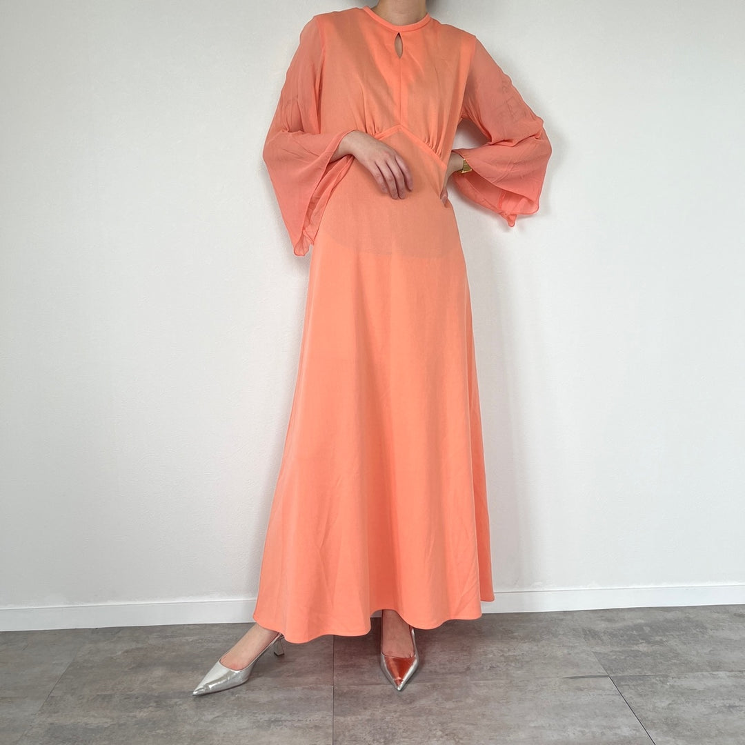 70'S UNKNOWN Long Sleeve Maxi See-Through Flare Dress Made in USA Women's S Vintage /evb004568