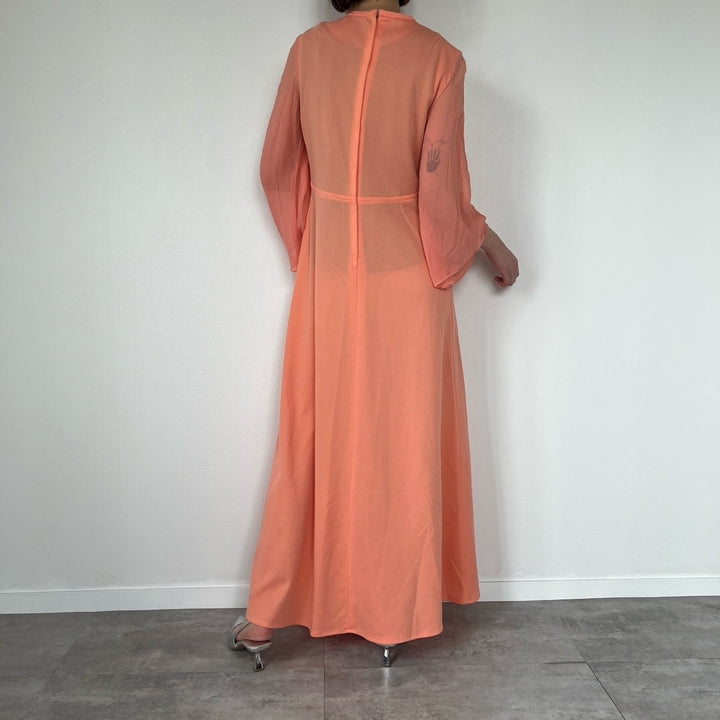 70'S UNKNOWN Long Sleeve Maxi See-Through Flare Dress Made in USA Women's S Vintage /evb004568