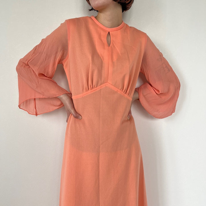 70'S UNKNOWN Long Sleeve Maxi See-Through Flare Dress Made in USA Women's S Vintage /evb004568