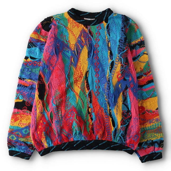 90'S COOGI all-over print 3D knit sweater, made in Australia, men's M, vintage /evb004765