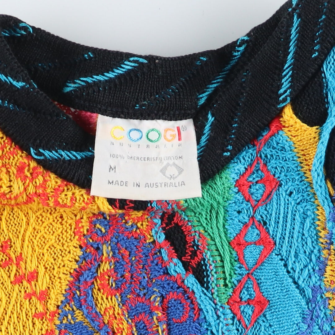 90'S COOGI all-over print 3D knit sweater, made in Australia, men's M, vintage /evb004765