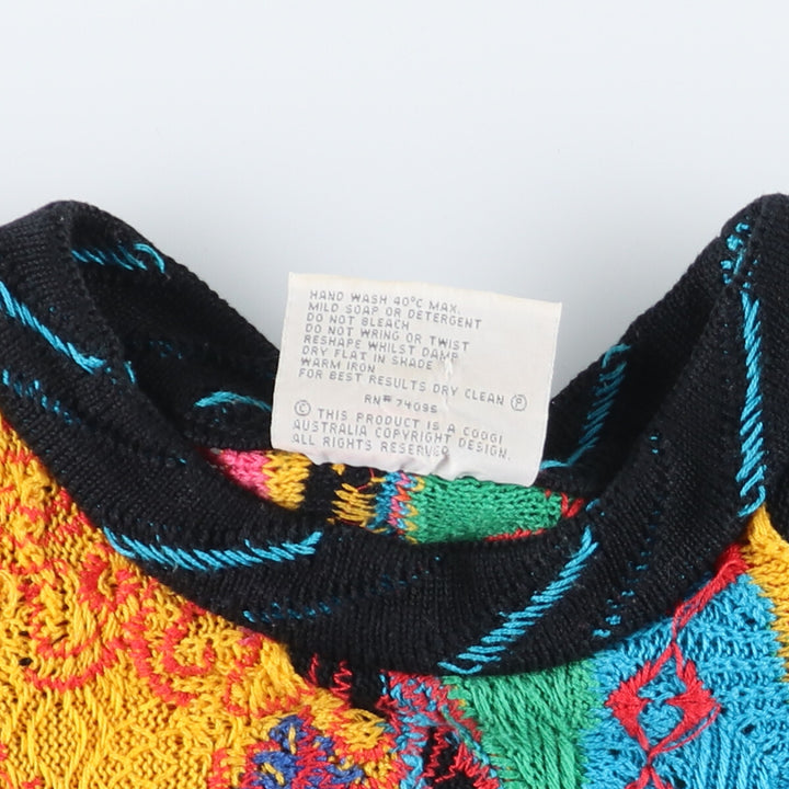 90'S COOGI all-over print 3D knit sweater, made in Australia, men's M, vintage /evb004765