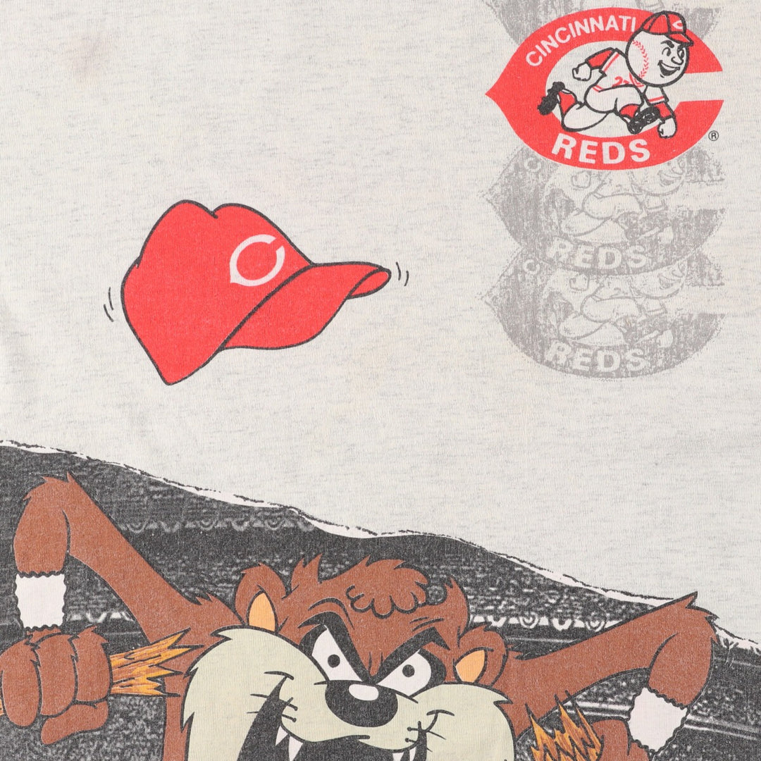 90'S Changes MLB CINCINNATI REDS Cincinnati Reds Tasmanian Devil Character Sports Print T-Shirt Made in USA Men's L Vintage /evb004782