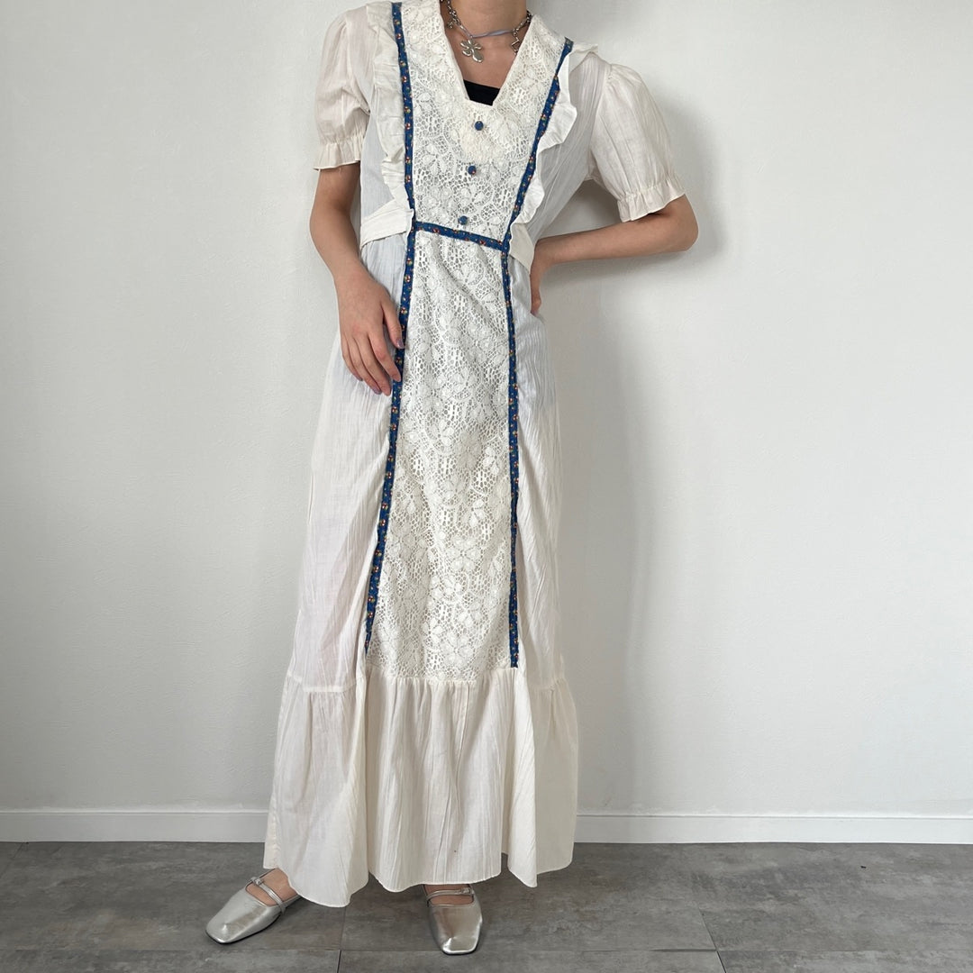 70'S JCPenney maxi length short sleeve flare dress women's L vintage /evb005095