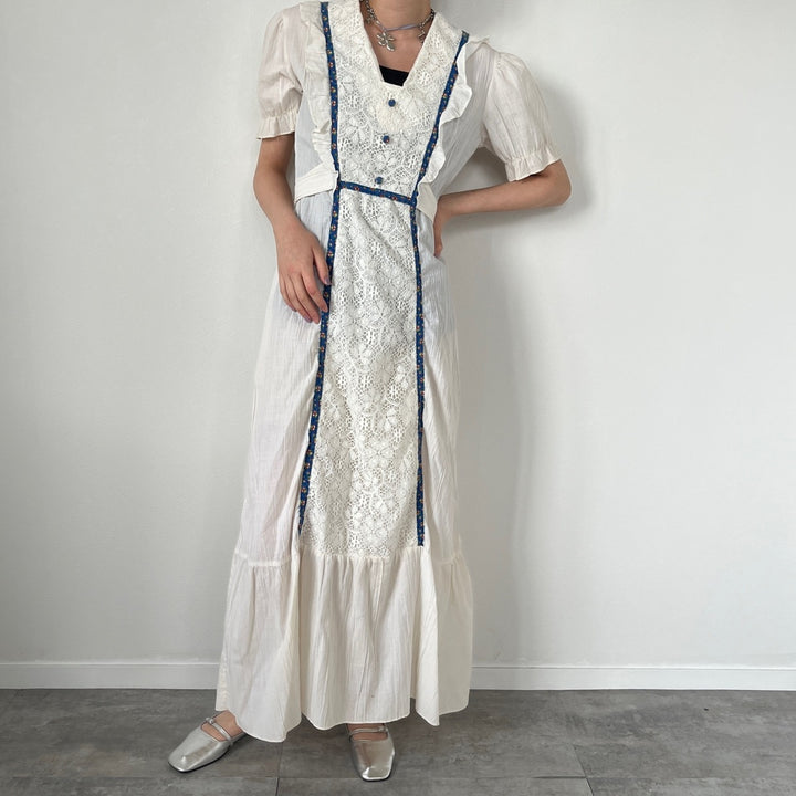 70'S JCPenney maxi length short sleeve flare dress women's L vintage /evb005095