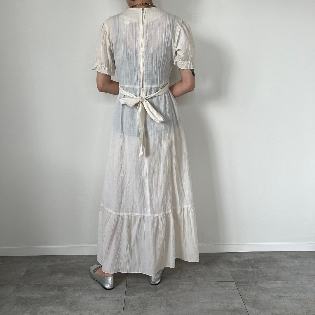 70'S JCPenney maxi length short sleeve flare dress women's L vintage /evb005095