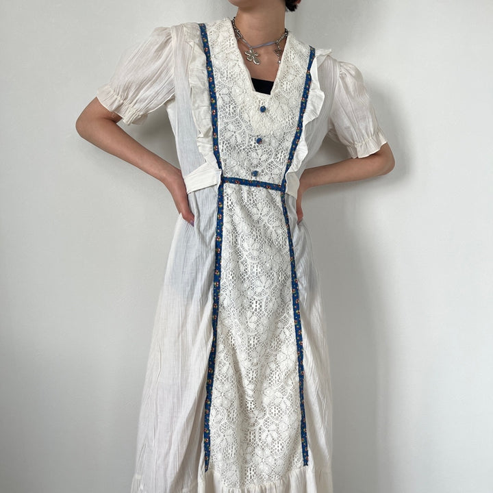 70'S JCPenney maxi length short sleeve flare dress women's L vintage /evb005095