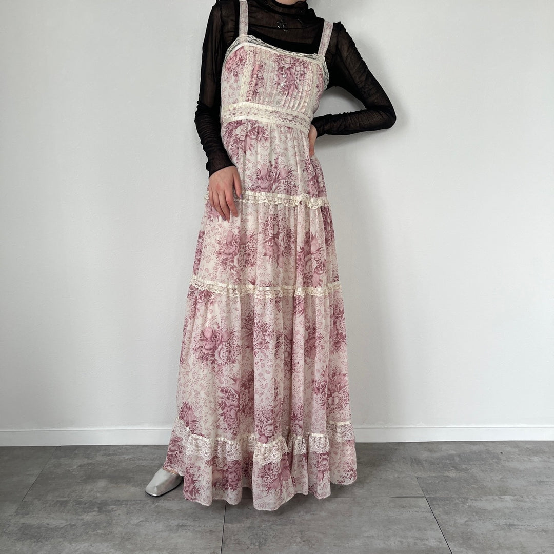 70'S UNKNOWN floral print maxi length camisole dress, women's M, vintage /evb005097