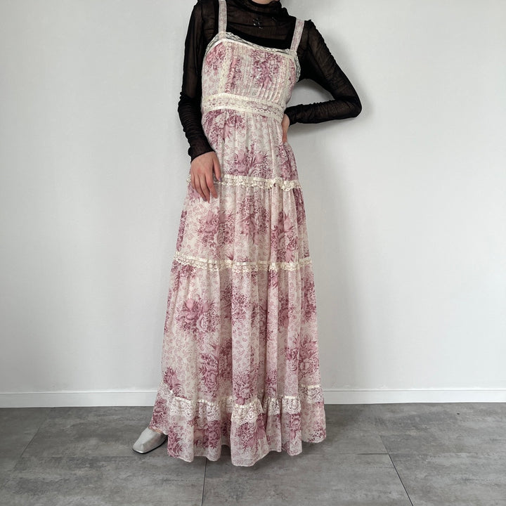 70'S UNKNOWN floral print maxi length camisole dress, women's M, vintage /evb005097