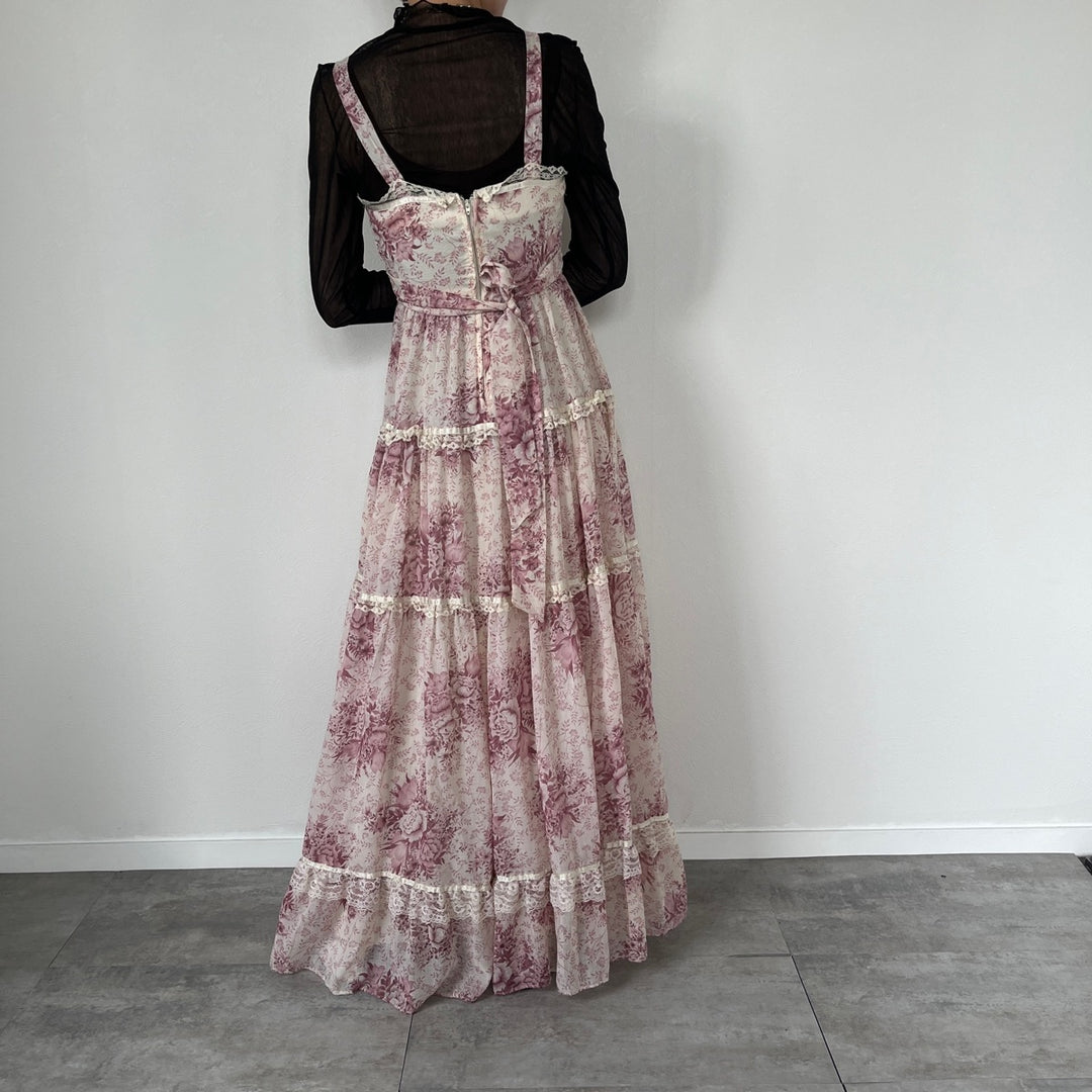 70'S UNKNOWN floral print maxi length camisole dress, women's M, vintage /evb005097