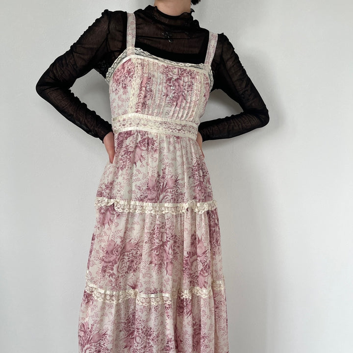 70'S UNKNOWN floral print maxi length camisole dress, women's M, vintage /evb005097