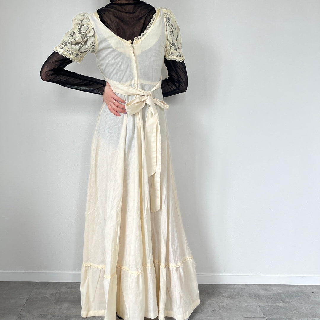 70'S UNKNOWN Maxi length short sleeve flare dress for women M /evb005384