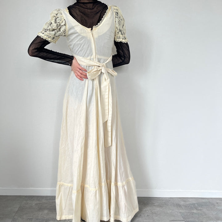 70'S UNKNOWN Maxi length short sleeve flare dress for women M /evb005384