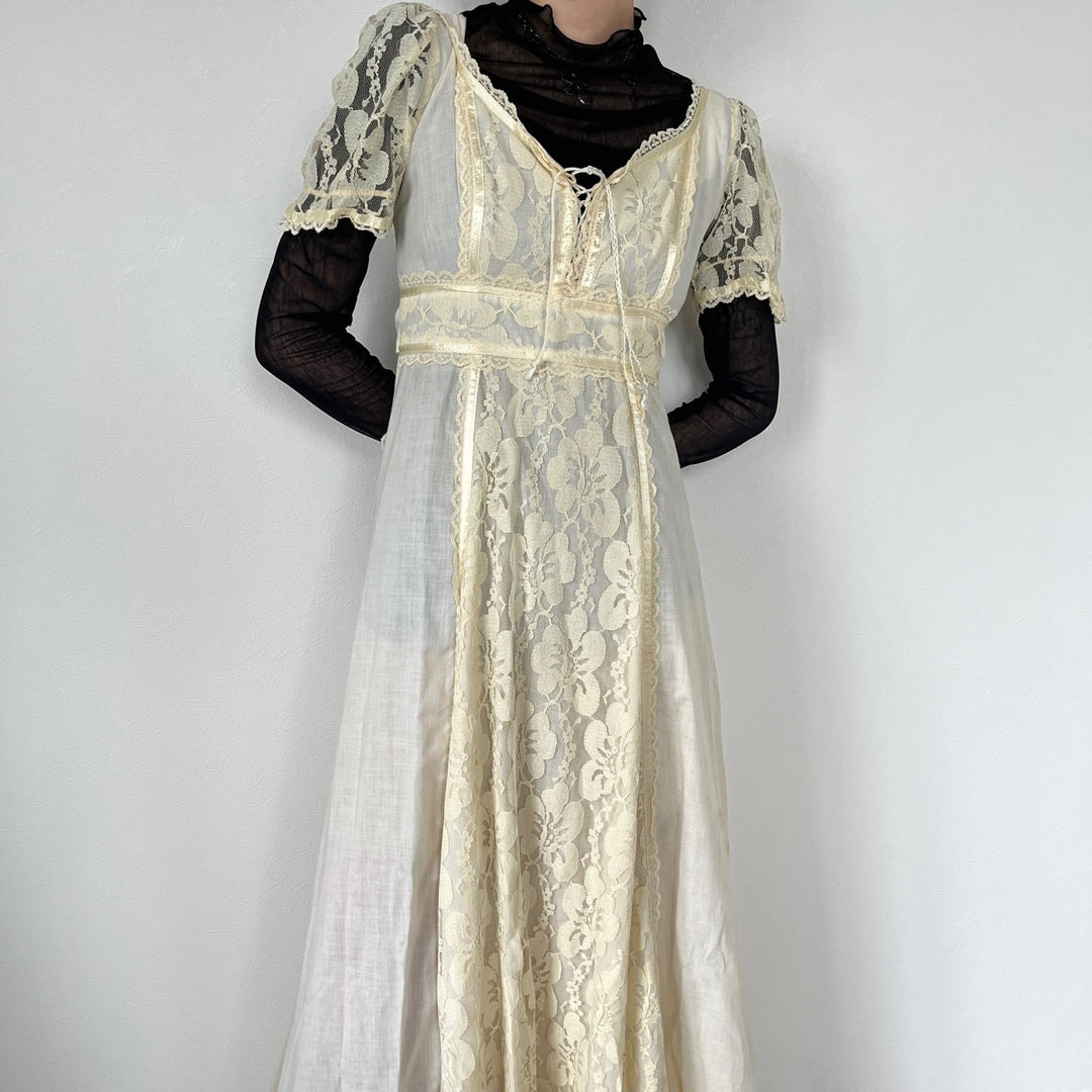 70'S UNKNOWN Maxi length short sleeve flare dress for women M /evb005384