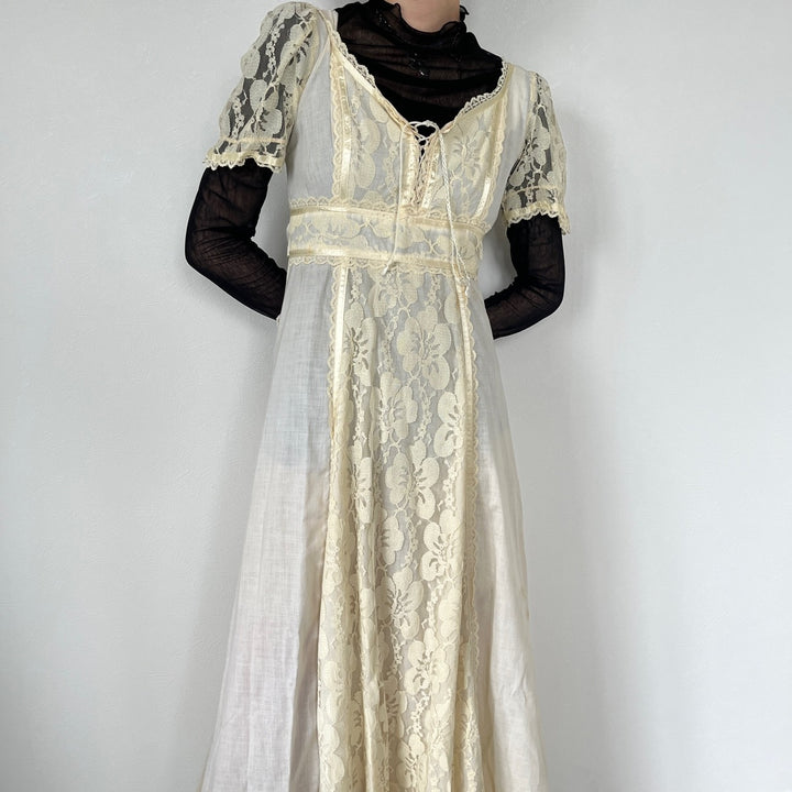 70'S UNKNOWN Maxi length short sleeve flare dress for women M /evb005384