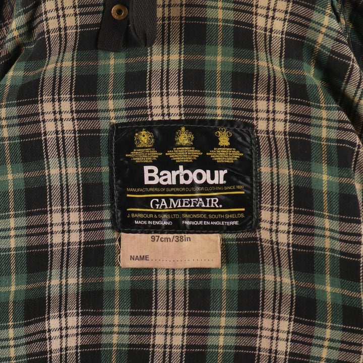 80s-90'S Barbour Game Fair Old 3 Warrant Waxed Cotton Oiled Jacket Made in England 38in Men's M equivalent /evb005411