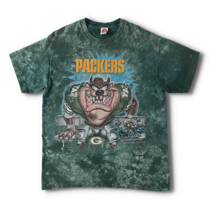 90'S NFL Green Bay Packers Tasmanian Devil Tie-dye Pattern Character Print T-shirt Made in USA Men's XL /evb005576