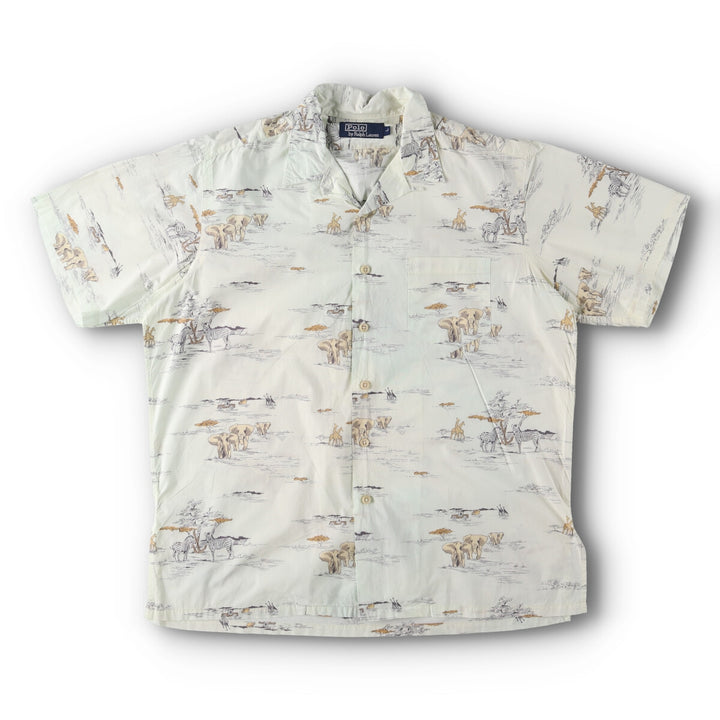 90'S Polo by Ralph Lauren Safari Pattern Short Sleeve Open Collar Box Shirt Men's L Vintage /evb005725