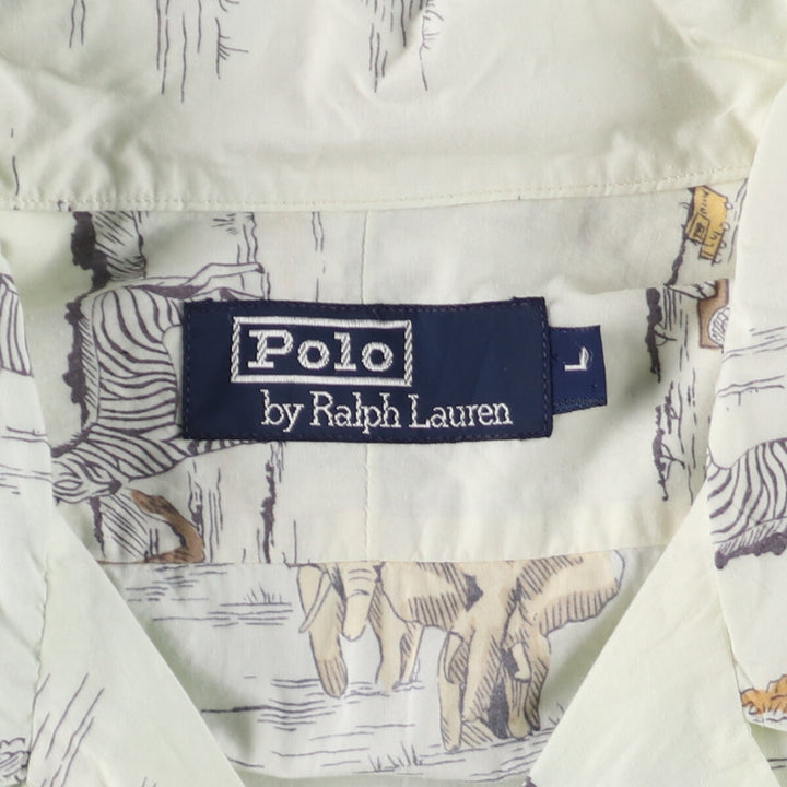 90'S Polo by Ralph Lauren Safari Pattern Short Sleeve Open Collar Box Shirt Men's L Vintage /evb005725