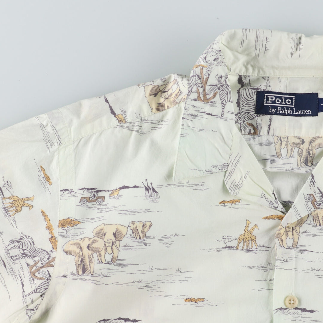 90'S Polo by Ralph Lauren Safari Pattern Short Sleeve Open Collar Box Shirt Men's L Vintage /evb005725