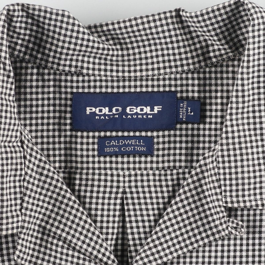 90'S Ralph Lauren Polo Golf CALDWELL Gingham Check Short Sleeve Open Collar Box Shirt Men's L Vintage /evb005727