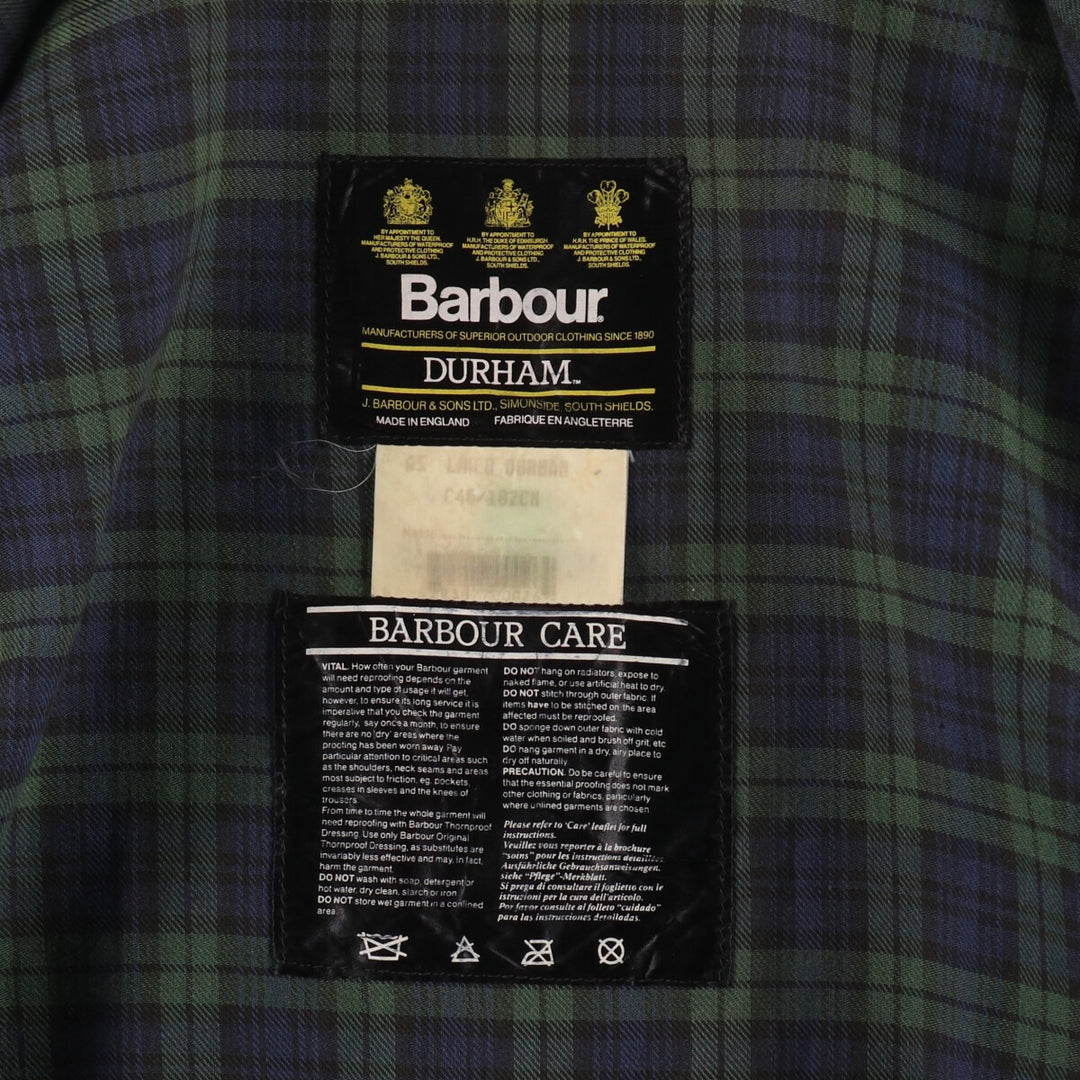 90'S Barbour Durham Old 3 Warrant Waxed Cotton Oiled Jacket Made in England C46 Men's XL equivalent Vintage /evb007139