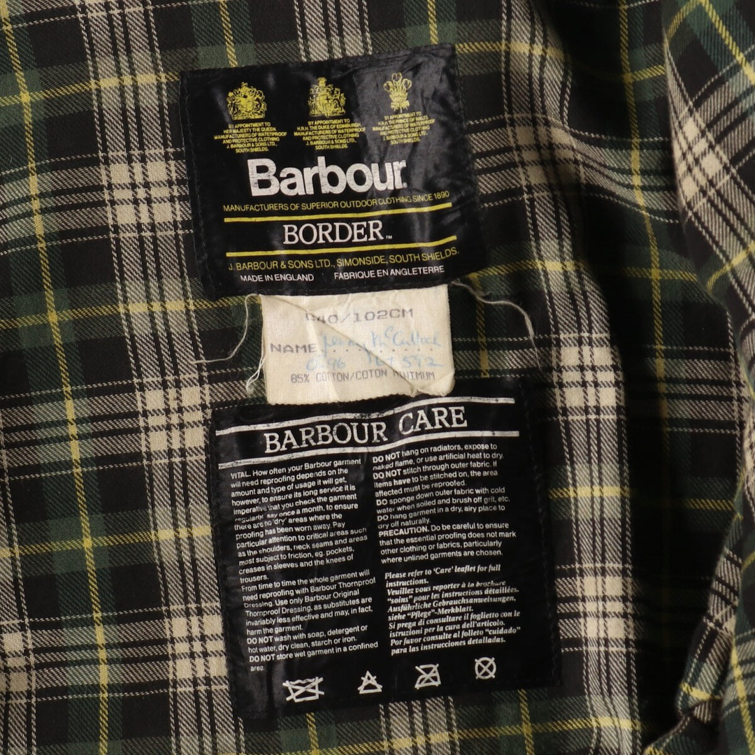 90'S Barbour Border Old 3 Warrant Waxed Cotton Oiled Jacket Made in England C40 Men's M Size Vintage /evb007146