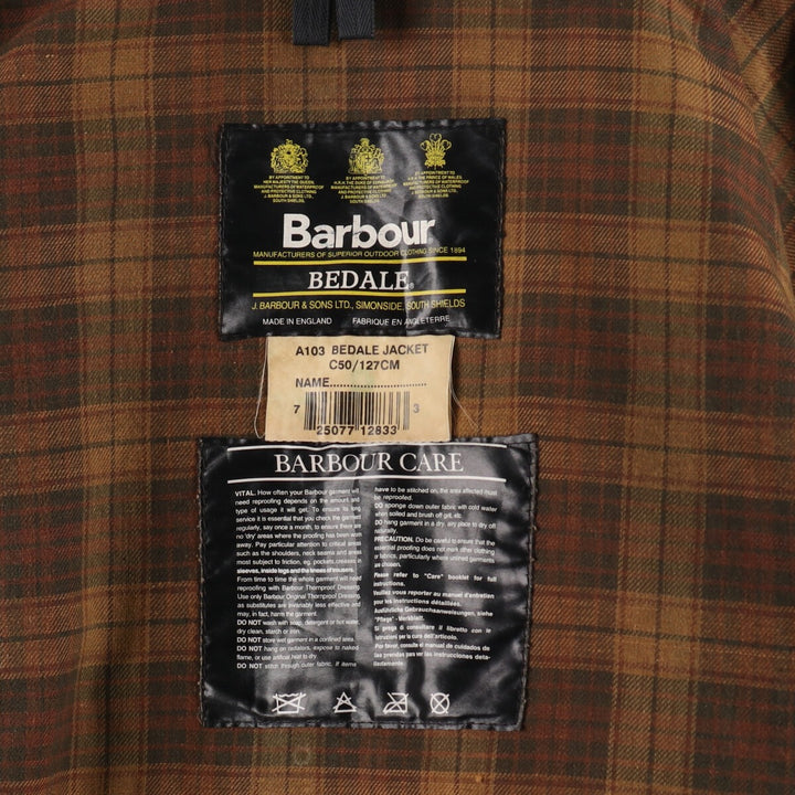 90'S Barbour BEDALE 3 Warrant Waxed Cotton Oiled Jacket Made in England C50 Men's XXL /evb007245