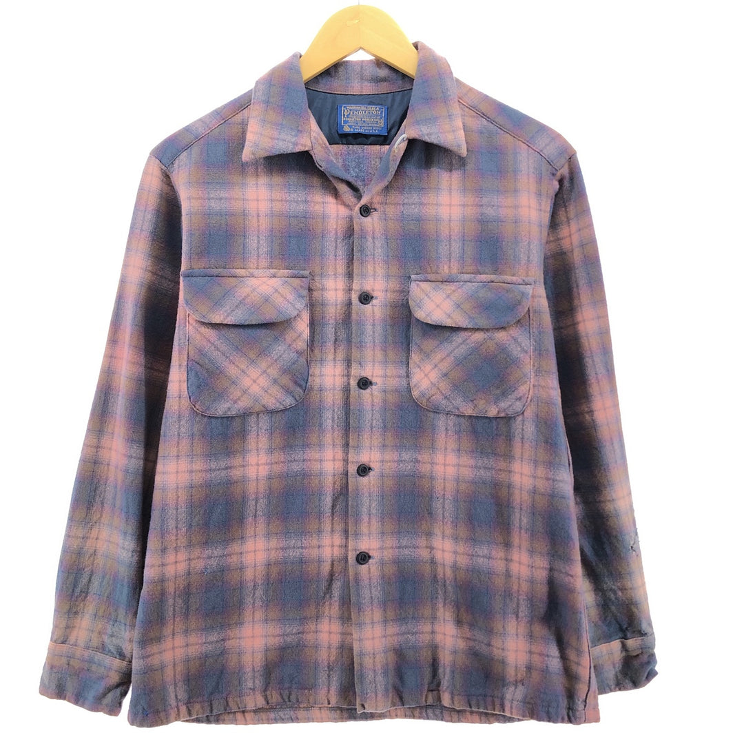 Special price for a 70'S Pendleton board shirt, ombre check, open collar, wool box shirt, made in the USA, men's size M /evb007440