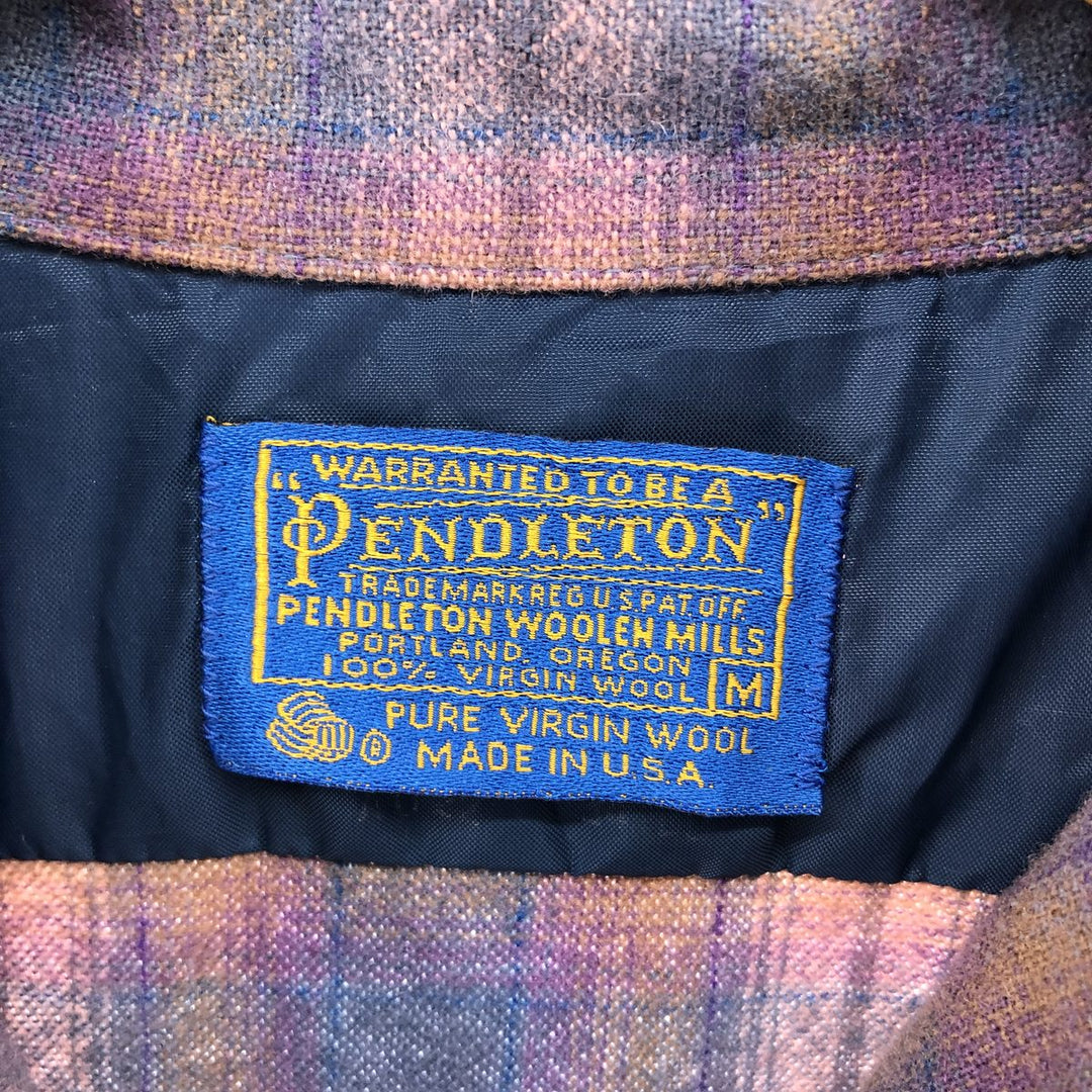 Special price for a 70'S Pendleton board shirt, ombre check, open collar, wool box shirt, made in the USA, men's size M /evb007440