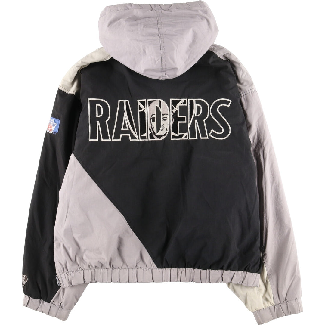 90'S PRO PLAYER NFL Los Angeles Raiders Half Zip Padded Hoodie Puffer Jacket Men's XL /evb007454