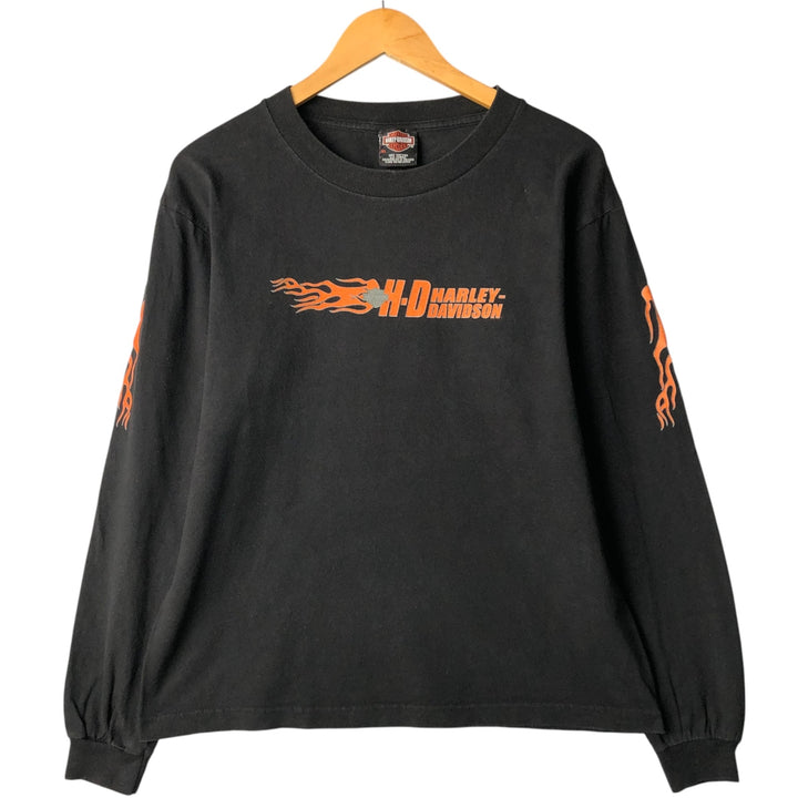 ~00'S Harley-Davidson Fire Pattern Long T-Shirt, Men's XL Size cotton black type Vintage Second Hand