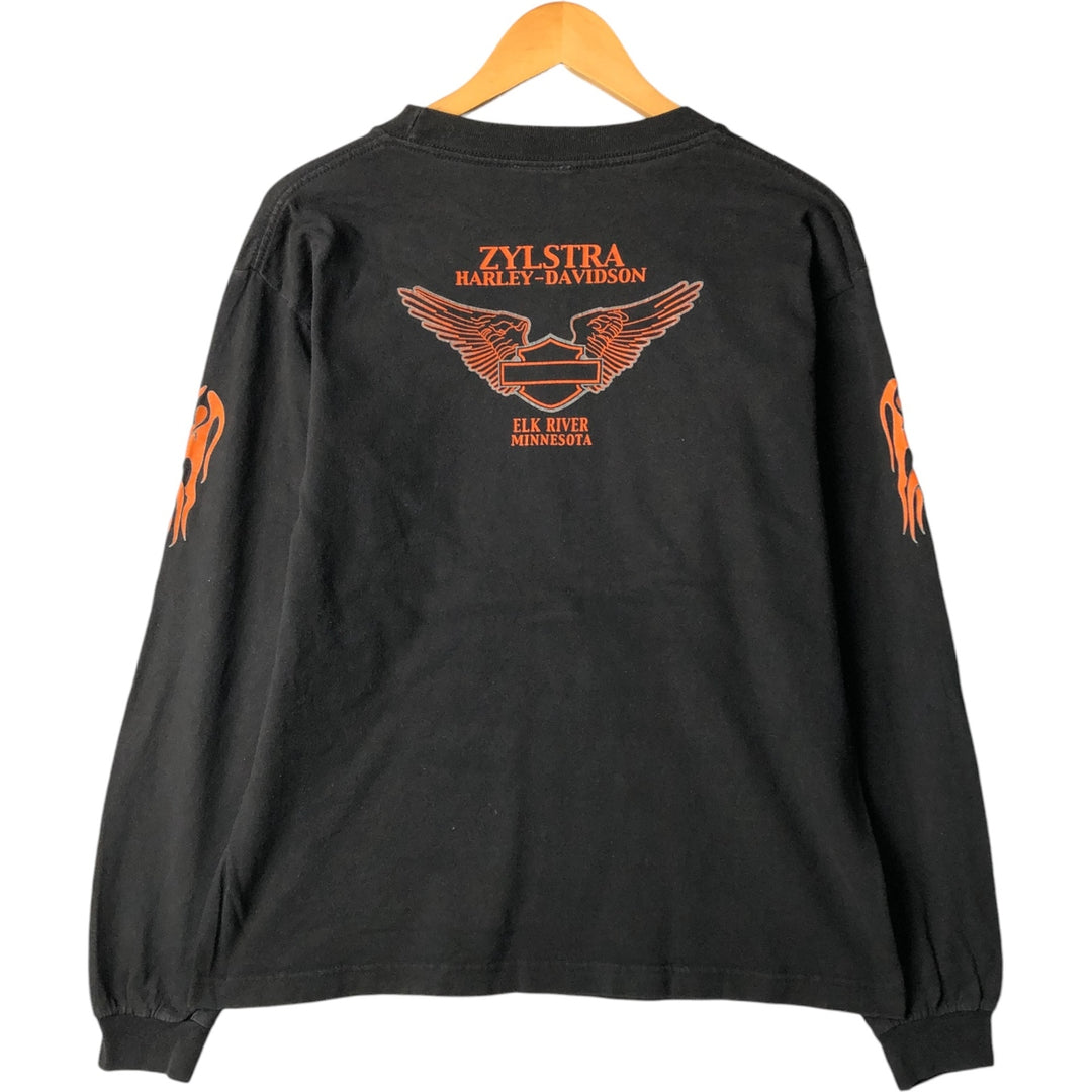 ~00'S Harley-Davidson Fire Pattern Long T-Shirt, Men's XL Size cotton black type Vintage Second Hand