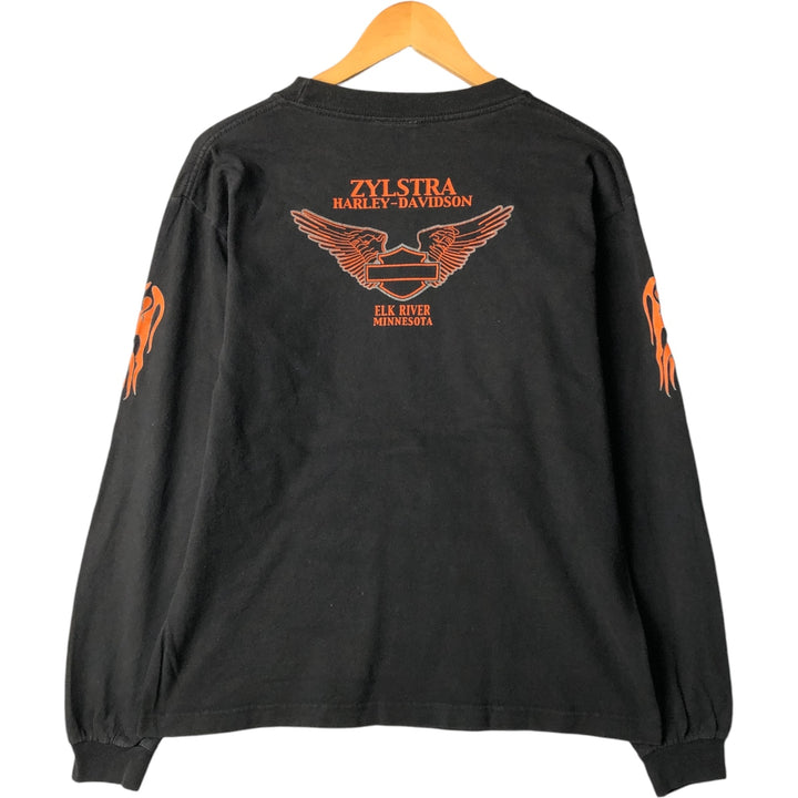 ~00'S Harley-Davidson Fire Pattern Long T-Shirt, Men's XL Size cotton black type Vintage Second Hand