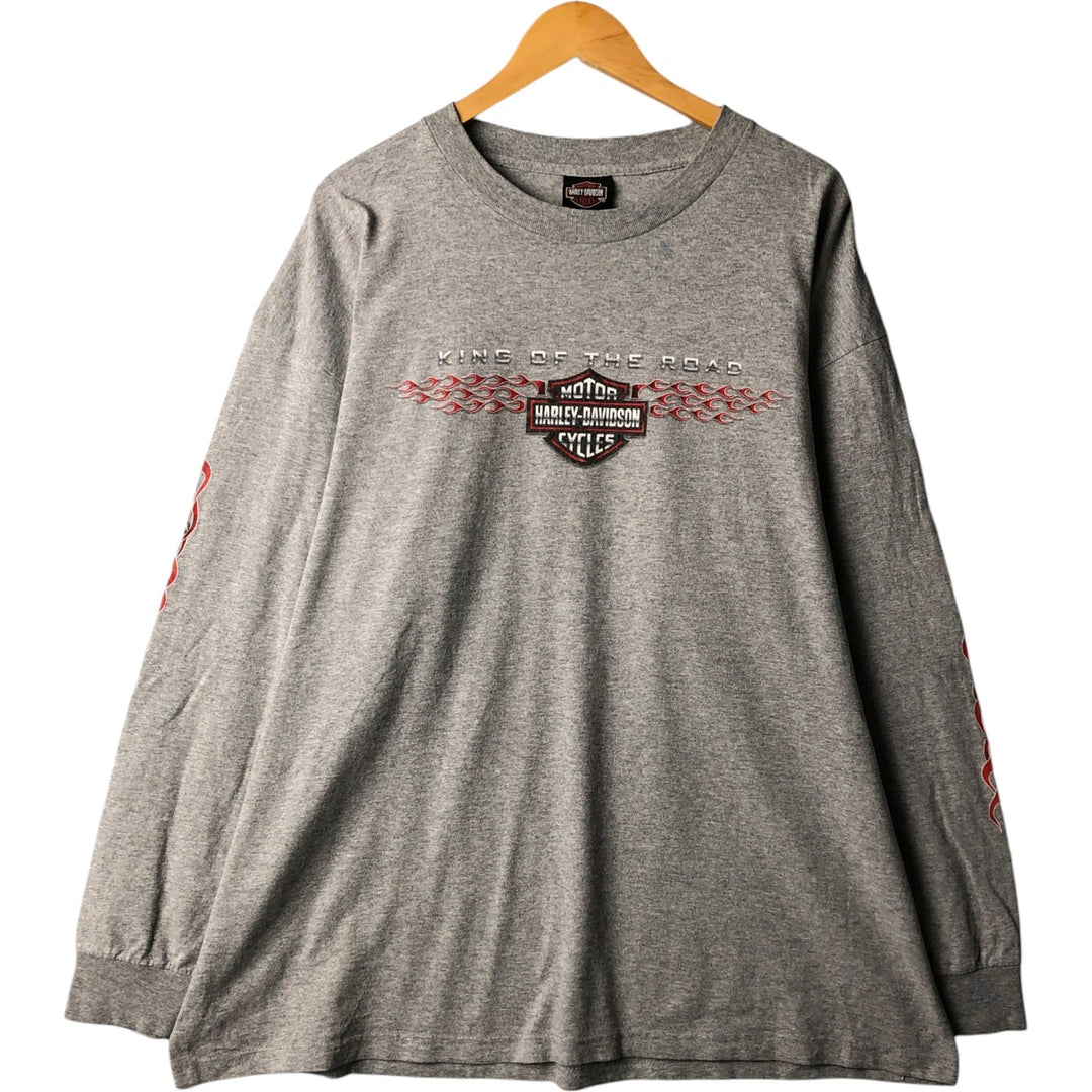 00'S Harley-Davidson Fire Pattern Long Sleeve T-Shirt Made in USA Men's XXL cotton gray type Vintage Second Hand