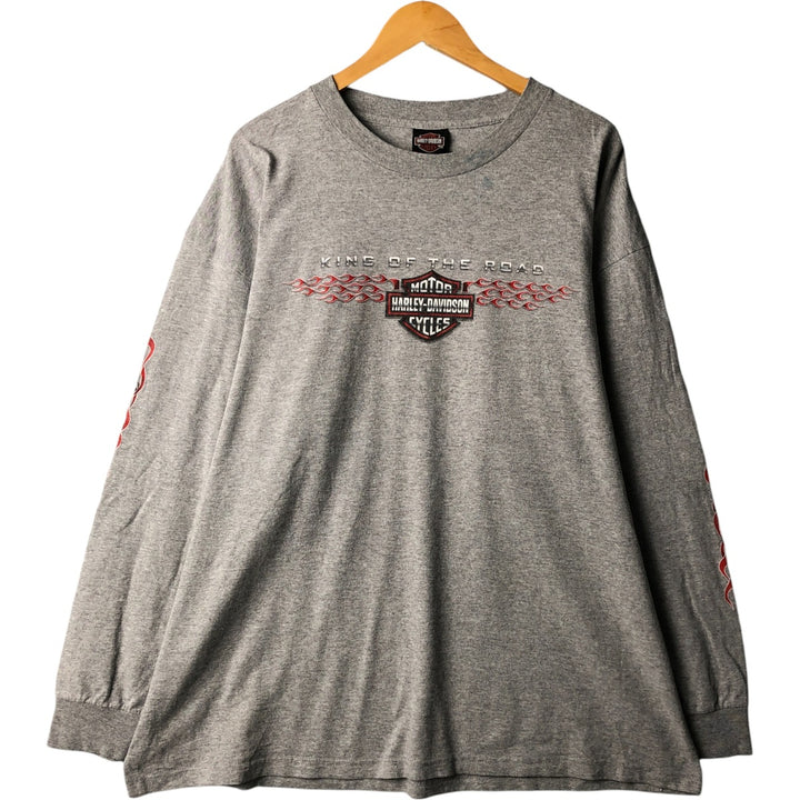 00'S Harley-Davidson Fire Pattern Long Sleeve T-Shirt Made in USA Men's XXL cotton gray type Vintage Second Hand