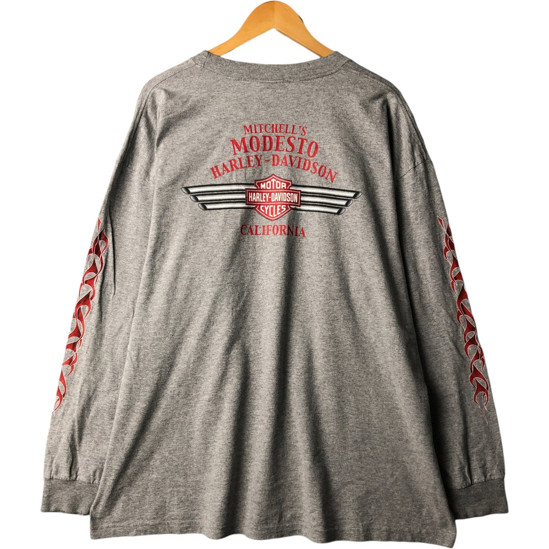 00'S Harley-Davidson Fire Pattern Long Sleeve T-Shirt Made in USA Men's XXL cotton gray type Vintage Second Hand