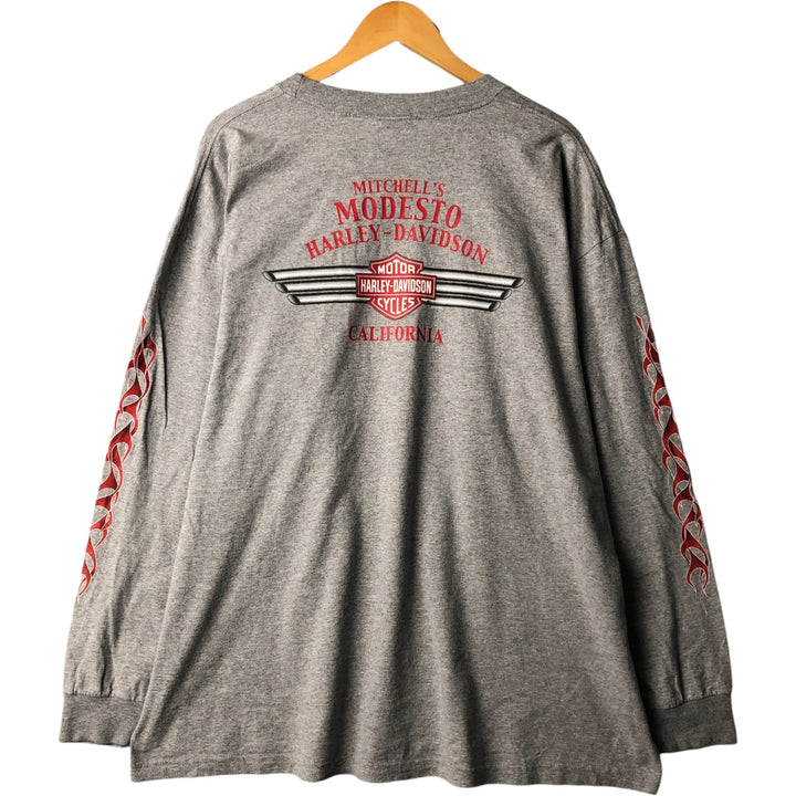 00'S Harley-Davidson Fire Pattern Long Sleeve T-Shirt Made in USA Men's XXL cotton gray type Vintage Second Hand