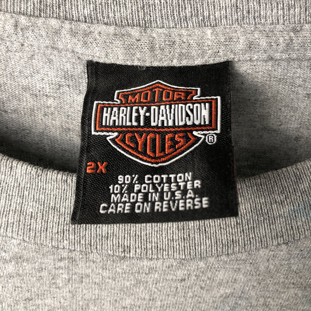 00'S Harley-Davidson Fire Pattern Long Sleeve T-Shirt Made in USA Men's XXL cotton gray type Vintage Second Hand
