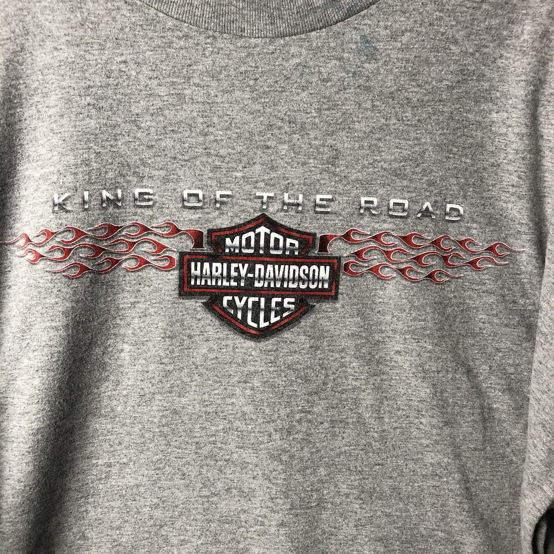 00'S Harley-Davidson Fire Pattern Long Sleeve T-Shirt Made in USA Men's XXL cotton gray type Vintage Second Hand